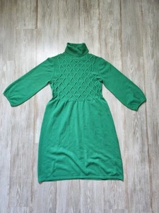 AGB Green Turtleneck Knit Balloon Sleeve Knee Length Dress Retro Hippie Sz Small - Picture 1 of 9