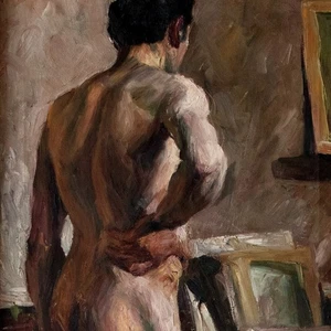 Männlicher Akt Gemälde Impressionismus Atelier Öl gerahmt unsigniert um 1910 - Picture 1 of 7
