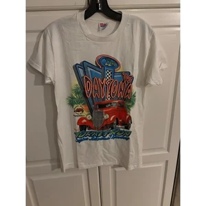 Vintage 90s Daytona Turkey Run Speedway Graphic T-Shirt Hot Rod Car - Bild 1 von 4