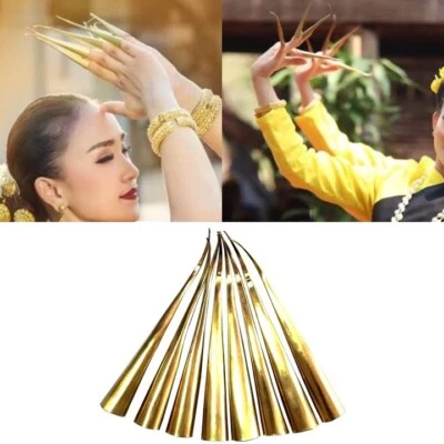 8 Pcs. Gold Claw Nail Thai Dance Finger Thailand Art Show Costume Parade Jewelry - Image 1 of 4