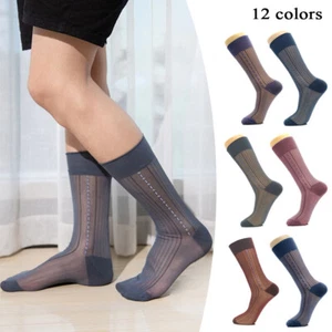 1 Pairs Men Medium Tube Silk Socks Transparent Nylon Breathable Hosiery Casual - Picture 1 of 24