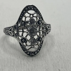 Vintage Classic Art Deco Style 925 Sterling Silver CZ Ring sz 9.25 - Picture 1 of 5