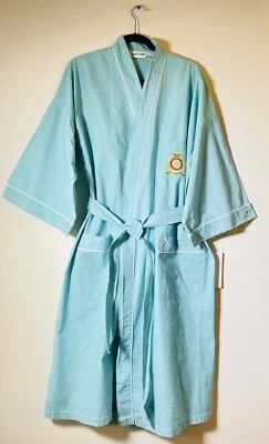 Bata de baño Pierre Cardin vintage para hombre azul aguamarina blanco ribete manga kimono cinturón corbata Foto 1 de 4