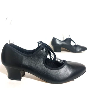 Katz Tap Shoes Sz 5 Black Leather Block Heels Mary Jane Dance Made In England - Picture 1 of 13