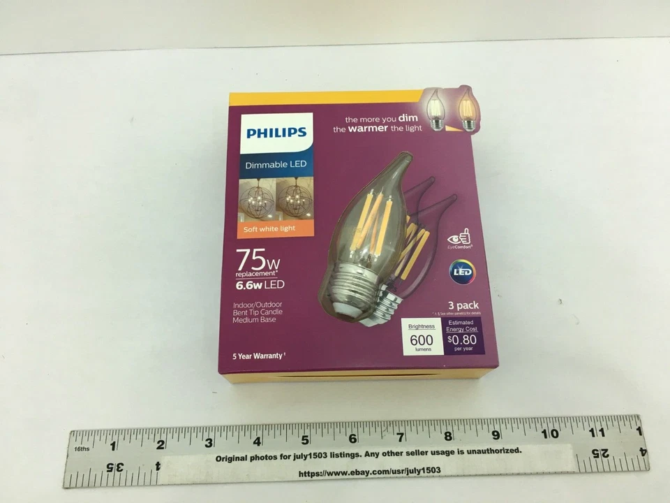 Philips Warm Glow 75w Equivalent Soft White Ba11 Medium Dimmable LED Light Bulb