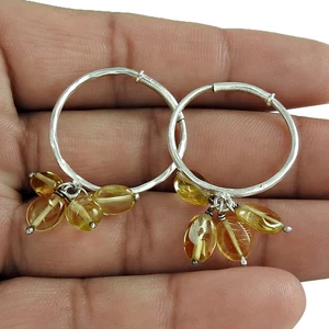 Gift For Her 925 Sterling Silver Natural Citrine Gemstone Hoop Earrings P28 - Picture 1 of 4