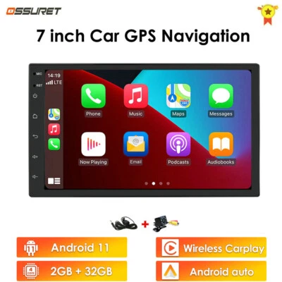 7 Inch Android 10 Car Stereo GPS Radio Player Carplay 1 Din WIFI USB 2+32GB Cam - Image 1 of 4