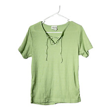 Jenny Womens short sleeve green criss cross 100% polyester blouse, size Small