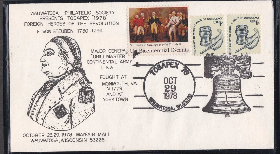 USA 1978 COVER TOSAPEX WAUWATOSA WI PHILATEL SOC FOREIGN HEROES OF REVOLUTION - Image 1 of 1