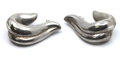 Sterling Silver Modern Drop Dangle Carved Leaf Earrings - Image 1 of 4