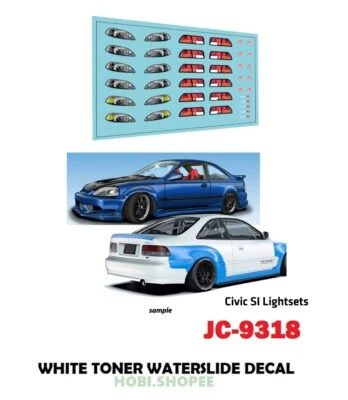 JC-9318 White Toner Waterslide Decals CIVIC Si LIGHTSETS Custom 1:64 Hot Wheels - Image 1 of 4