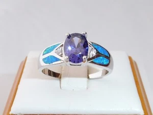 Señoras 925 Plata 1 quilate Oval Cut Tanzanite White Sapphire and Opal Anillo - Imagen 1 de 7