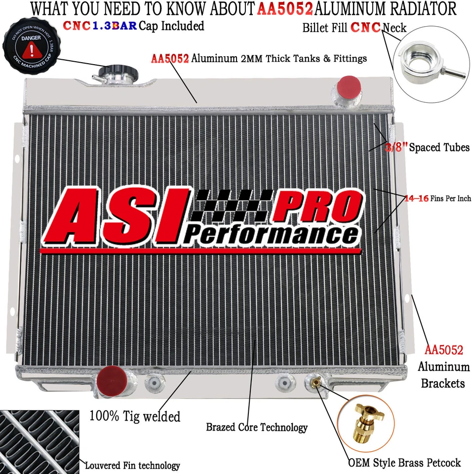 4 Row Radiator For 1967-1969 1968 Ford Ranchero 500/500XL/GT, 6.4L (V8) 390 CID Foto 1 de 4