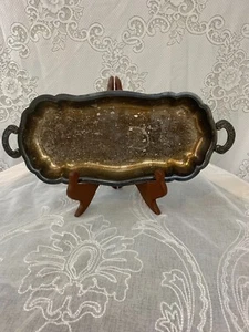 Vintage Unbranded Silverplate14" Long Footed Handled Serving Tray - Picture 1 of 10