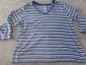 St Johns Bay Shirt mens Extra Large blue striped v-neck tee classic - Picture 1 of 9