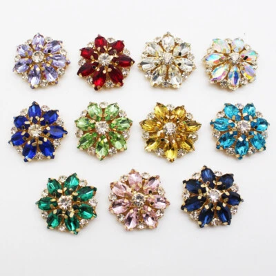 2PCS Flower Rhinestone Flat Buttons Sewing Clothing Decor DIY Craft Accessories - Image 1 of 4