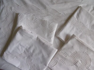 Enveloppe/ Housse d'édredon + 4 taies avec DENTELLE en ENTREDEUX - Photo 1/4