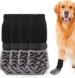 4 Packs Non-Slip Dog Socks with Adjustable Straps Traction Control Paw Protector - Picture 1 of 6