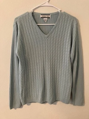 Crystal Kobe Women's M V Neck 100% Acrylic Sweater Lt Blue - Image 1 of 4