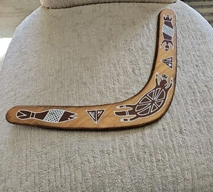 Boomerang Aboriginal Australian Handpainted Platypus Turtle Fish Wood Sticker - Picture 1 of 5