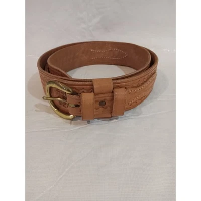 Bianchi Leather Belt 36 B4 Mens Western Tooled Buckle Brass D-Ring - Image 1 of 4
