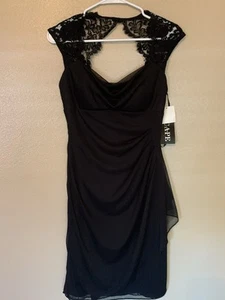 NWT Xscape Black Ruched Cocktail Dress Size 6 - Picture 1 of 7