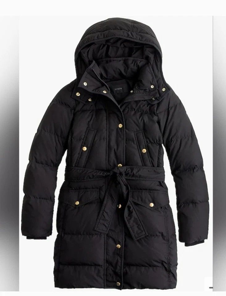 J. Abrigo acolchado Crew Wintress XL capucha parka plumón negro Foto 1 de 4