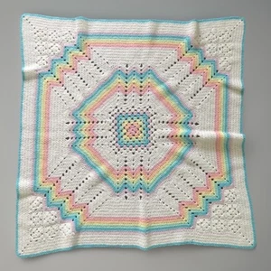 Vintage Optic Rainbow Afghan Granny Core Crochet Square Blanket Throw 30” x 30” - Picture 1 of 5
