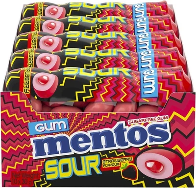 Mentos Strawberry Sugar Free Sour Chewing Gum Bottle 10 x 30g-Au - image 1 of 3