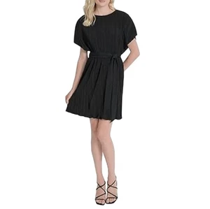 Mini Vestido DKNY Mujer Negro Plisado Con Cinturón - Talla 14 Informal Cóctel Fiesta - Imagen 1 de 10