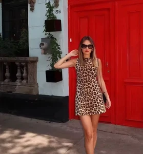 RRP.£36 Brand New Tags Zara Leopard Print Sleeveless Mini Dress Size XL Measurem - Picture 1 of 17