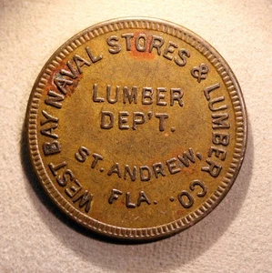 RARE - R10 Florida token - West Bay Naval Stores & Lumber Co., St. Andrew , Fla. - Picture 1 of 2