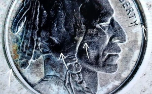 1/10 OZ .999 Silber Büffel mit großem Stempelriss schön getönt - Bild 1 von 9