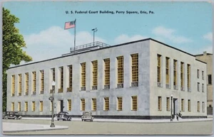 Edificio del Tribunal Federal de los Estados Unidos, Perry Square, Erie, Pensilvania, postal de lino - Imagen 1 de 2