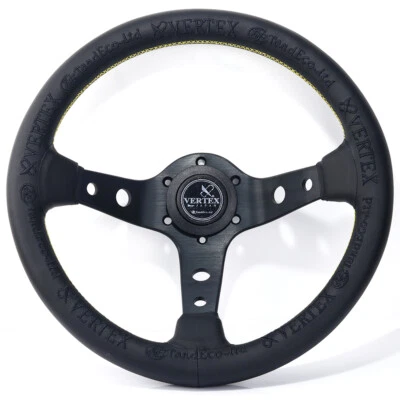VERTEX 13'' Black Embroidery Deep Dish Racing Car Drift Rally Steering Wheel - Image 1 of 4