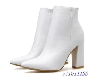Modische Damen Stiefeletten spitz zulaufend hoher Blockabsatz Reißverschluss Outdoor Freizeitschuhe - Bild 1 von 7