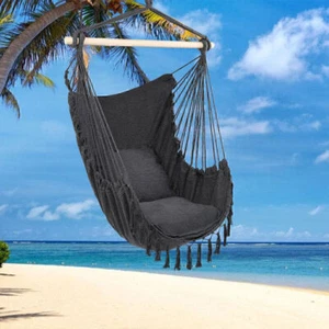 Gray Hanging Rope Chair Porch Swing Yard Garden Patio Hammock Cotton Outdoor - Picture 1 of 10