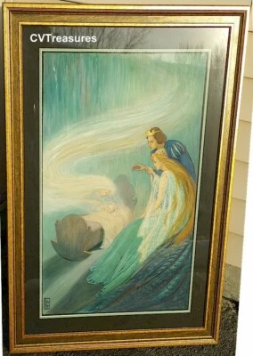 Луиза Гибсон Пратт 19th C акварель картина потрясающие цвета Baby Angels - Изображение 1 из 4