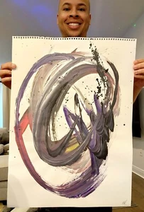 CORBELLIC ORIGINAL PAINTING 18X24 MONOCHROMATIC ABSTRACT LARGE PAPER OIL ARTWORK - Picture 1 of 9