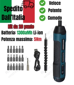 Cacciavite Elettrico USB Ricaricabile 3.6V Coppia Regolabile KIT DA 20 Punte 5NM - Foto 1 di 9