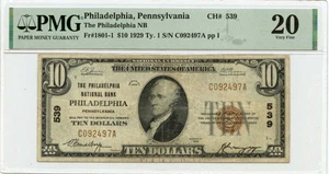 1929 Ty1$10 Philadelphia National Bank PA CH#539 PMG VF20 - Picture 1 of 2