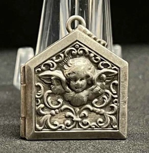 Maravilloso rosario antiguo caja pequeña diseño querubín colgante plata delicado! - Imagen 1 de 15