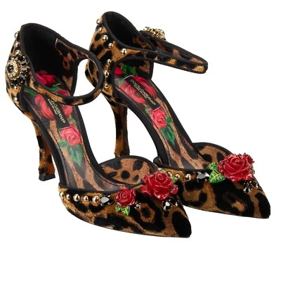 Dolce & Gabbana Leopardo Terciopelo Cuentas Cristal Rosas Zapatos de Corte Lori 13071 Foto 1 de 4
