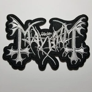 Mayhem white logo embroidered IRON ON , OR SEW PATCH - Picture 1 of 1