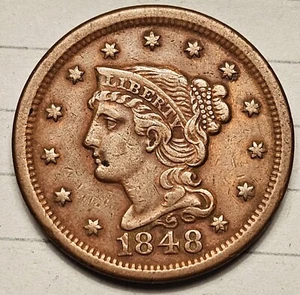 1848 Large Cent - Braided Hair - Picture 1 of 2