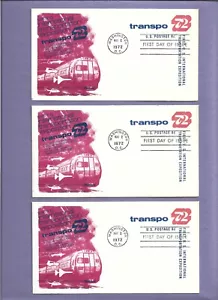 (3) TRANSPO 72 TRANSPORTATION EXPO 1972 FLEETWOOD CACHET FDC (S) - Picture 1 of 2