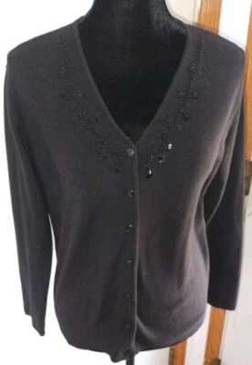 Cárdigan negro pequeño L con botones Nine & Co para mujer suéter con cuentas/lentejuelas Foto 1 de 4