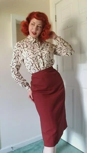 Vintage 1950's Blouse & Skirt Set--No2 Pencil Print Shirt--Pin-Up Girl Fashions - Picture 1 of 6