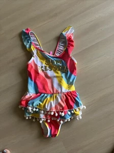 Betsey Johnson SUN KISSED Fringe Bright  1Pc Swimsuit Size 10 EUC - Picture 1 of 5