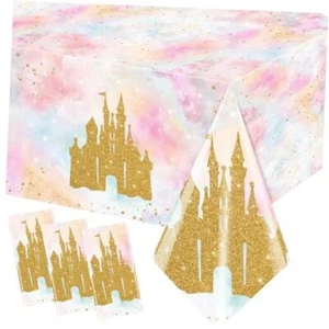 3Pcs Princess Castle Tablecloth Rectangle Princess Table Cloth Pink Tablecloth - Picture 1 of 7